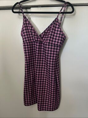 SHEIN Pink & Black Gingham Slip Dress